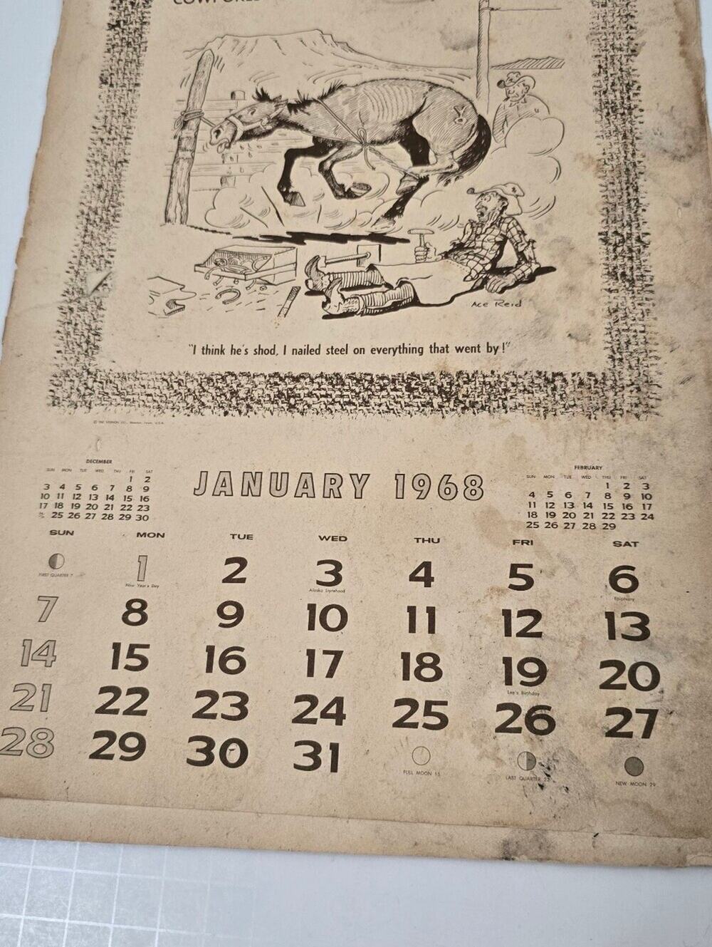Vintage 1968 Cowboy Calendar Ace Reid Western Ranch Humor Calendar Rustic Ranch